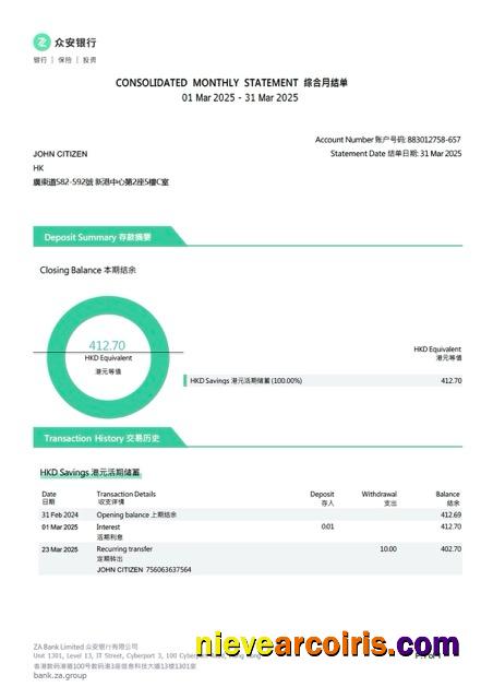 China ZA Bank account statement Word and PDF